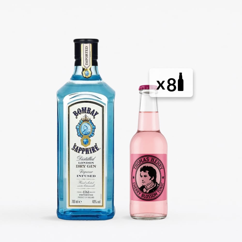 Gin & Tonic Set: Bombay Sapphire + Thomas Henry Cherry Blossom x8