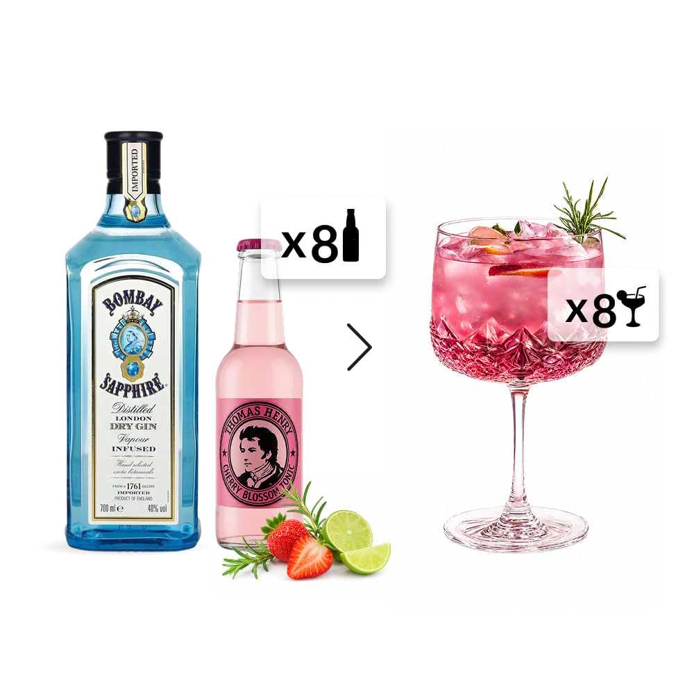 Gin & Tonic Set: Bombay Sapphire + Thomas Henry Cherry Blossom x8