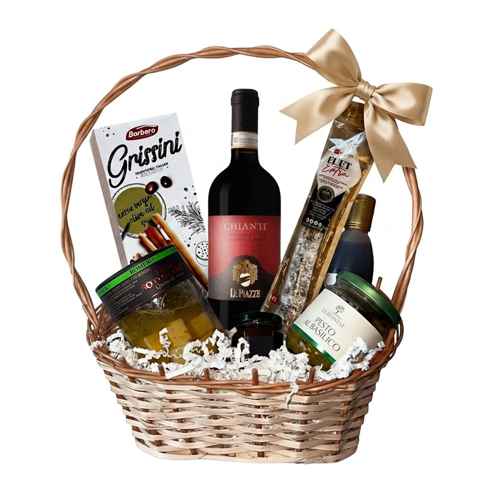 Wielkanocny Koszyk Delikatesowy z Winem Toskańskim